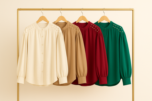 Bluză Elegantă cu Mâneci Bufante și Perle pe Umeri