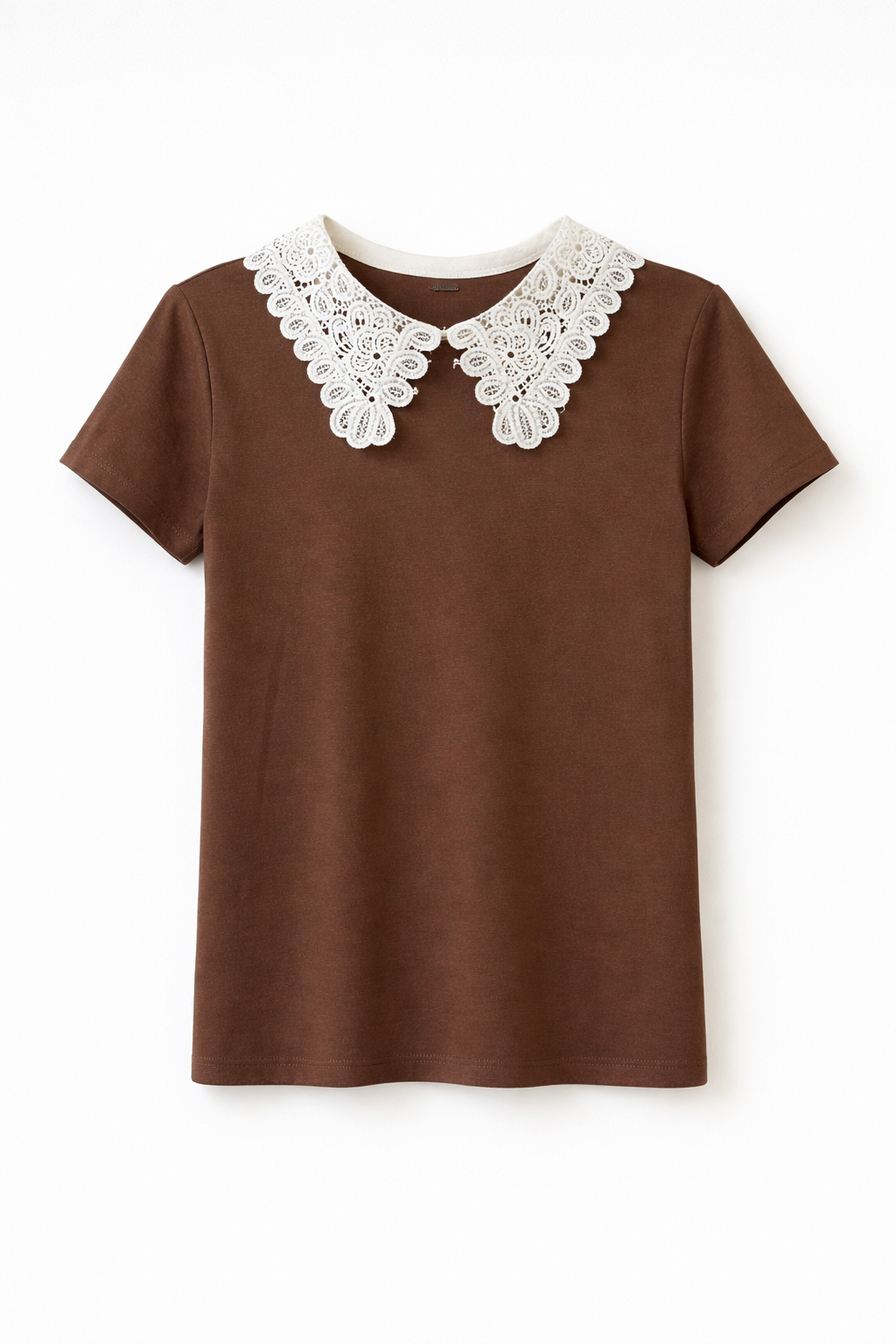 Tricou cu Guler Decorativ din Dantelă