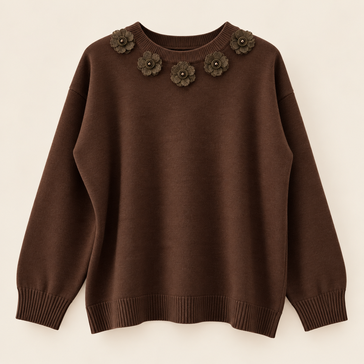 Pulover din tricot cu aplicații florale