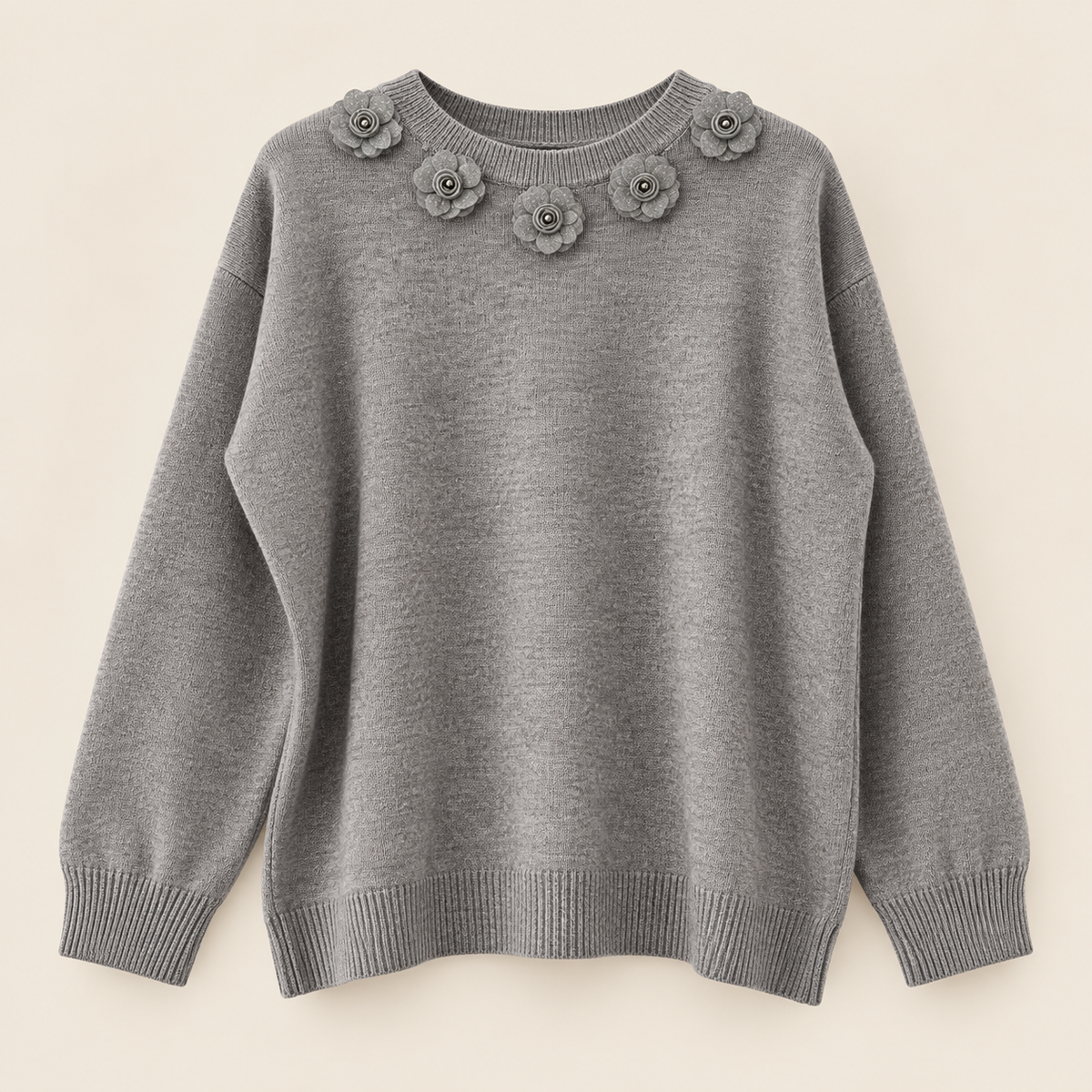 Pulover din tricot cu aplicații florale