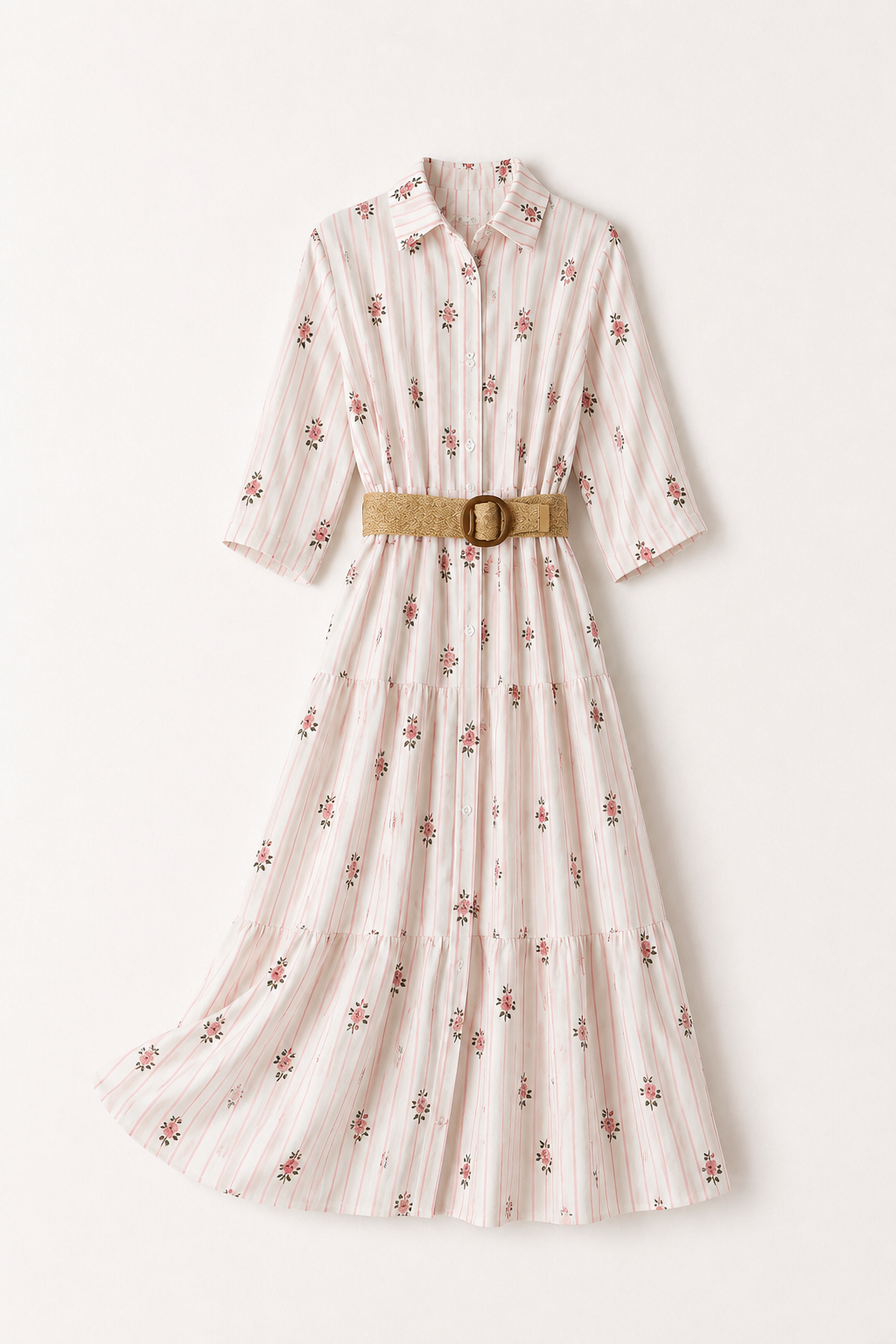 Rochie Midi cu Dungi și Imprimeu Floral