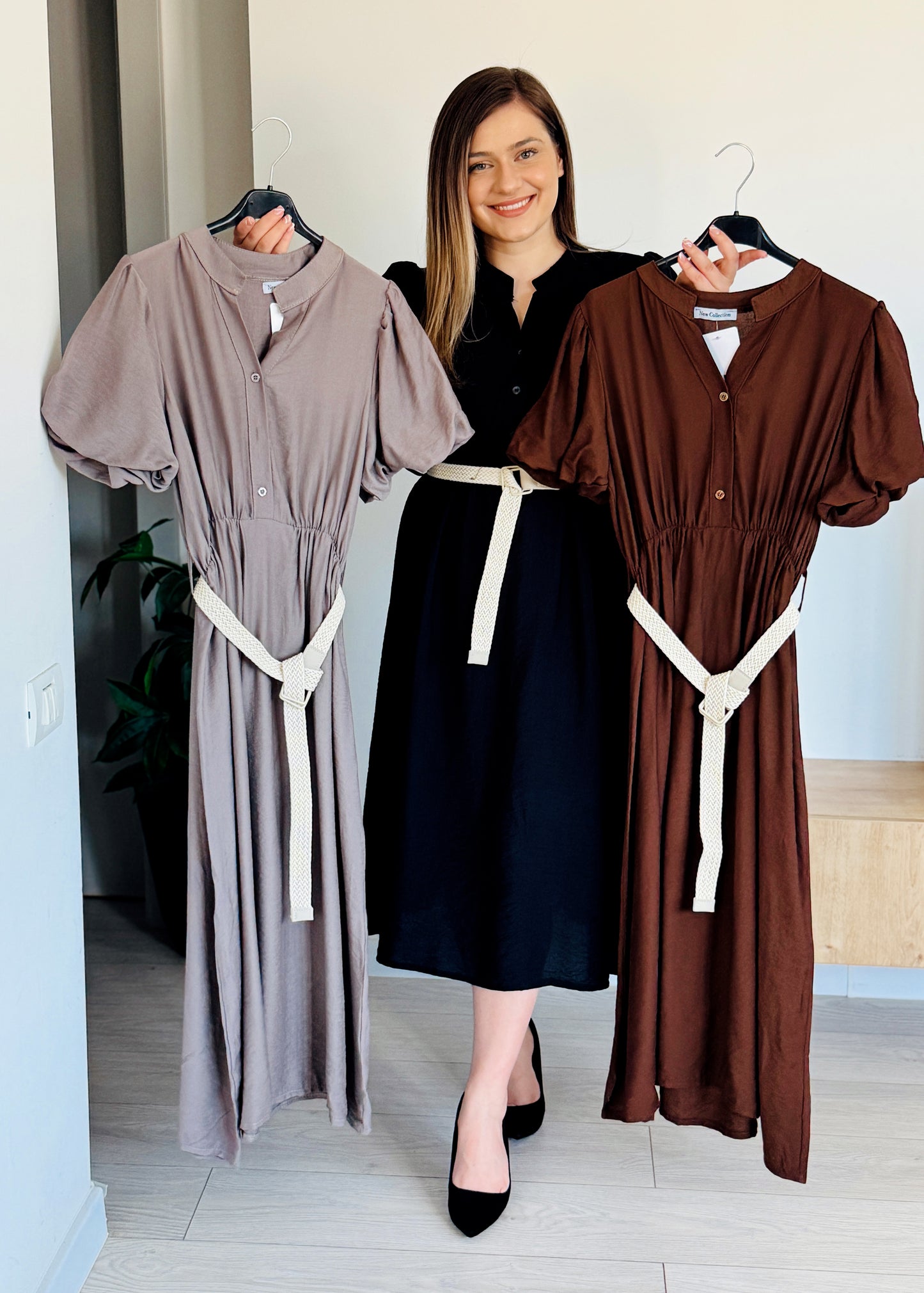 PRODUSUL ZILEI🎀                       Rochie midi lejeră cu cordon în talie