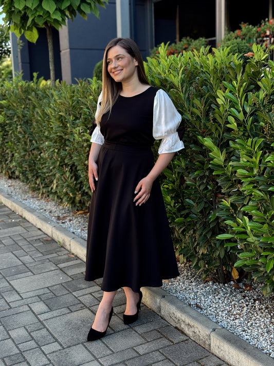 Rochie midi din stofă Barbie cu mâneci bufante