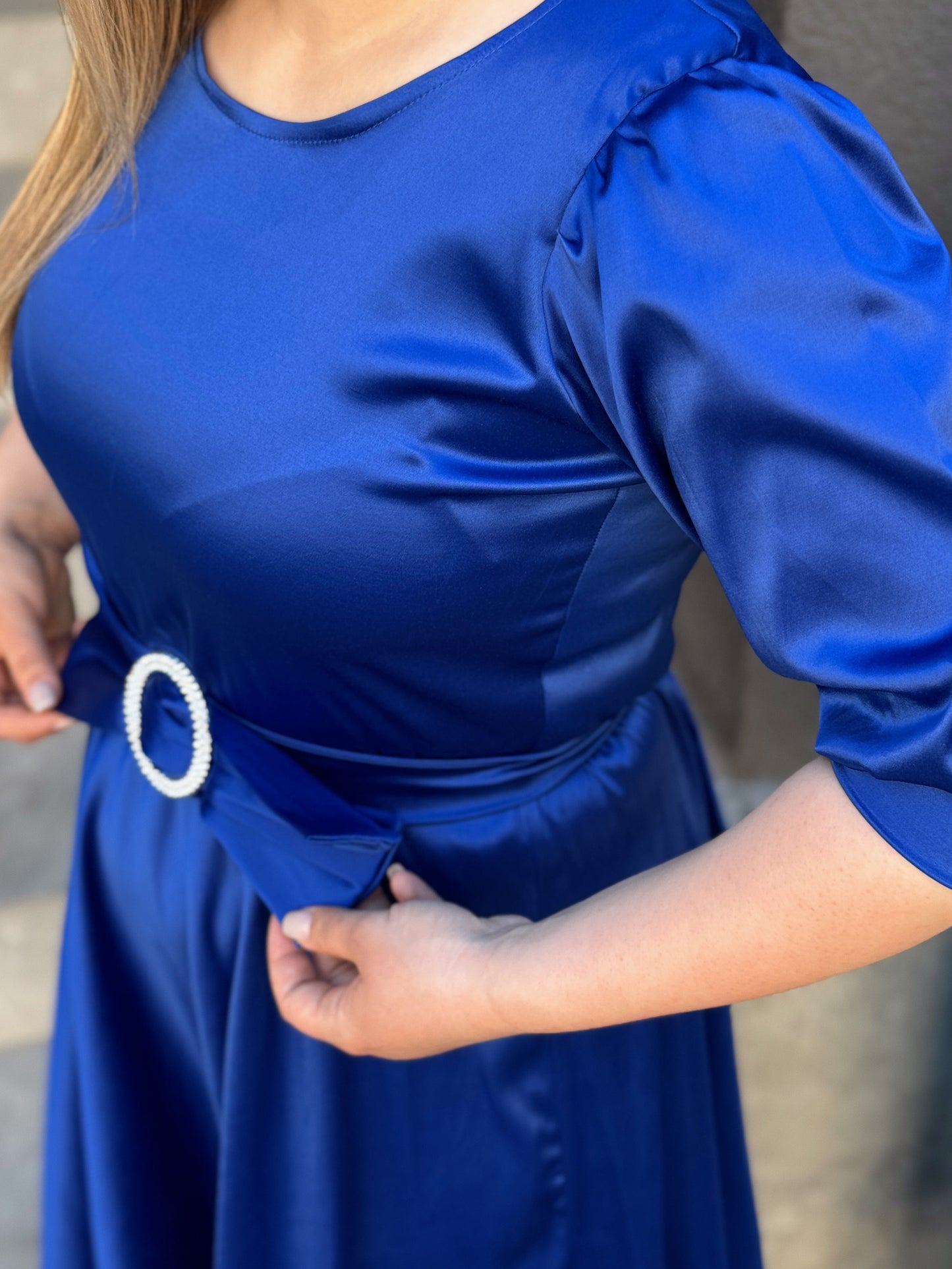 Rochie midi din tafta cu fundă decorativă în talie