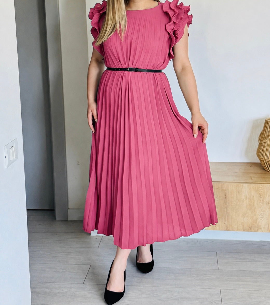 Rochie plisată din vâscoză cu volane