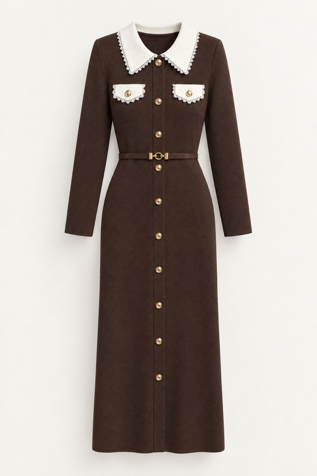 Rochie lungă elegantă cu guler contrastant