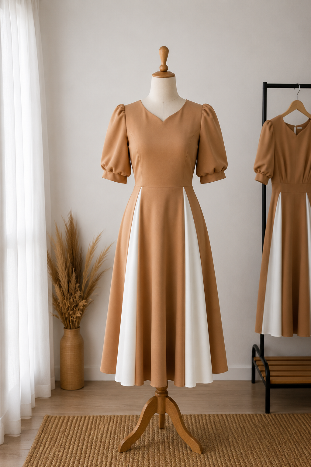 Rochie midi elegantă din stofă Barbi Camel
