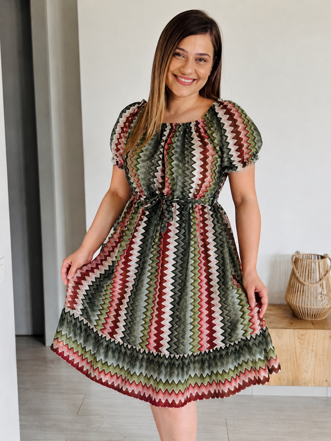 Rochie midi cu imprimeu din vâscoză