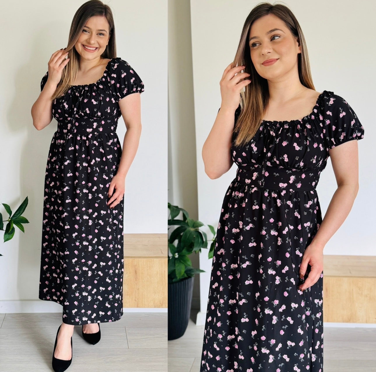 Rochie florală cu talie elastică