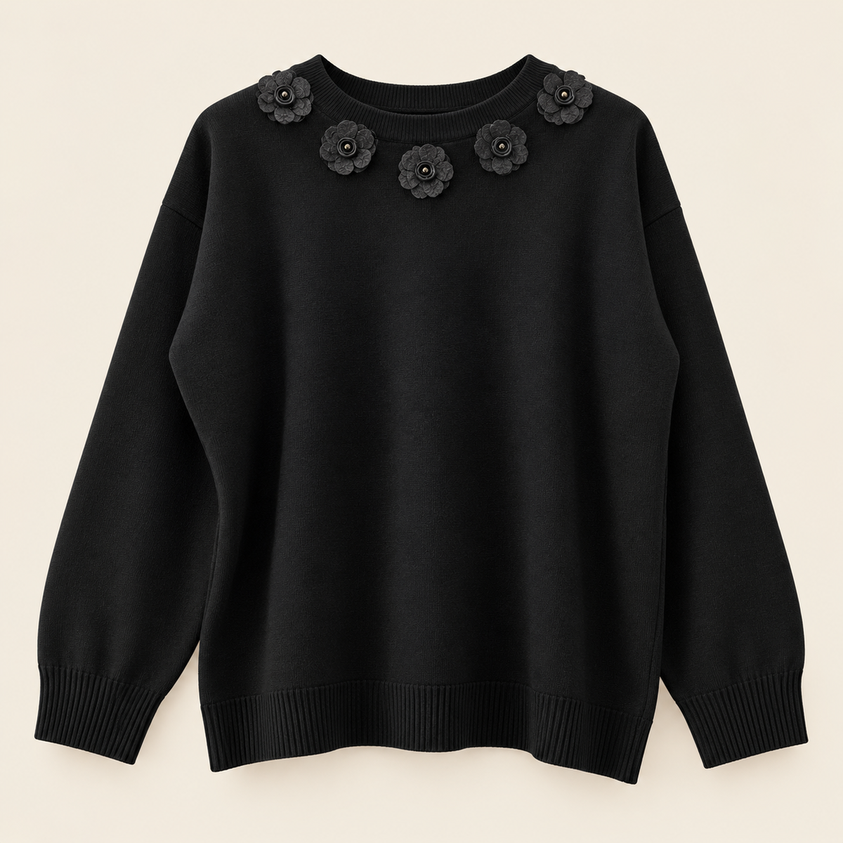 Pulover din tricot cu aplicații florale