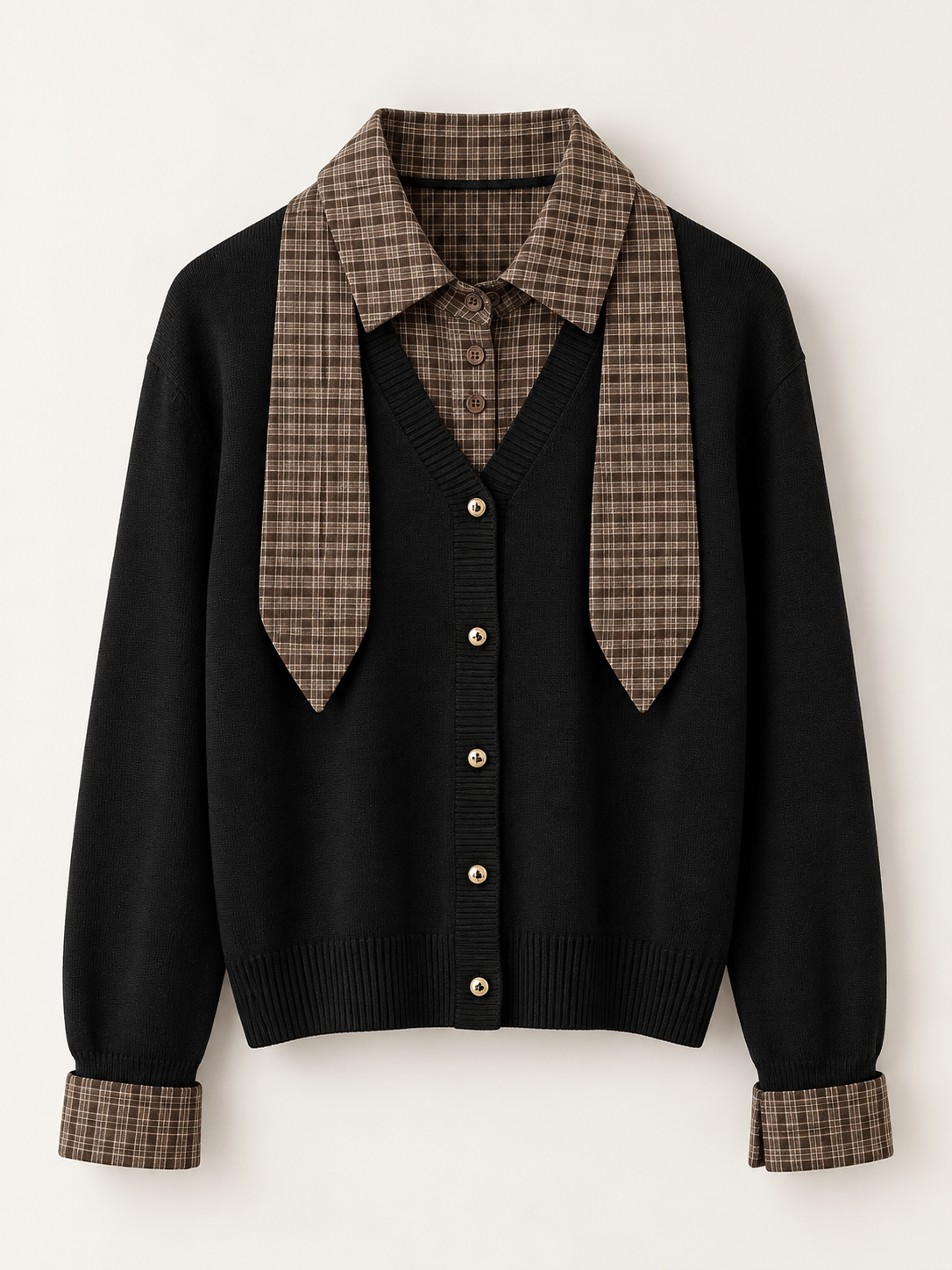 Cardigan 2 în 1 cu detalii în carouri