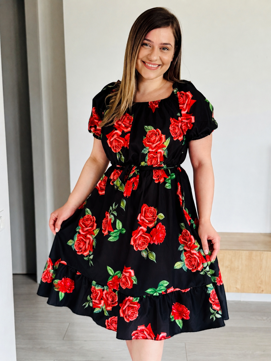Rochie midi cu imprimeu din vâscoză
