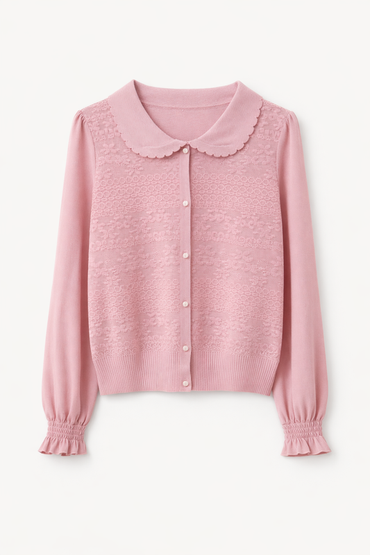 Cardigan tricotat cu guler decorativ