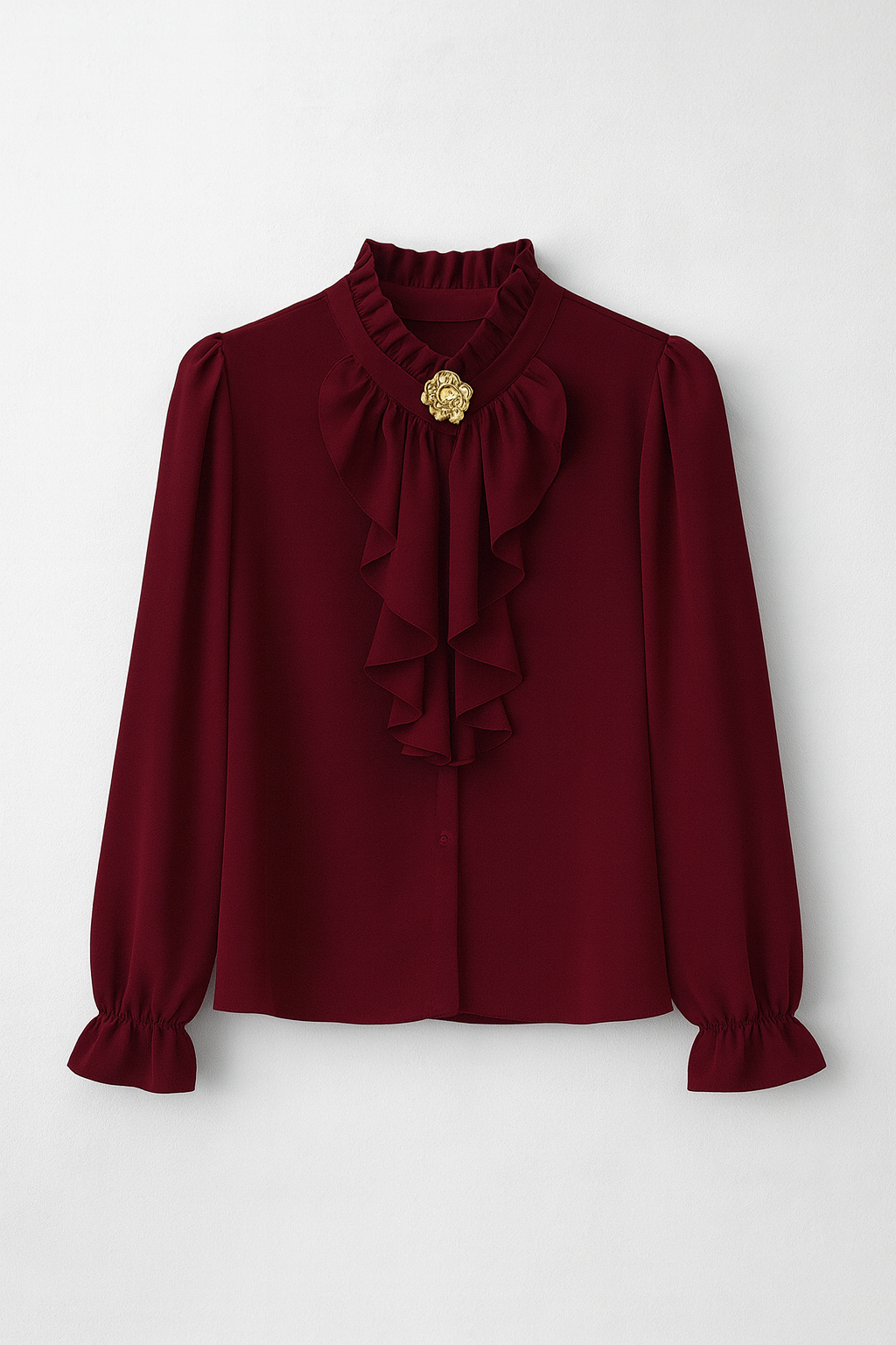 Bluza Elegantă cu Volane și Broșă Detașabilă - 3 culori