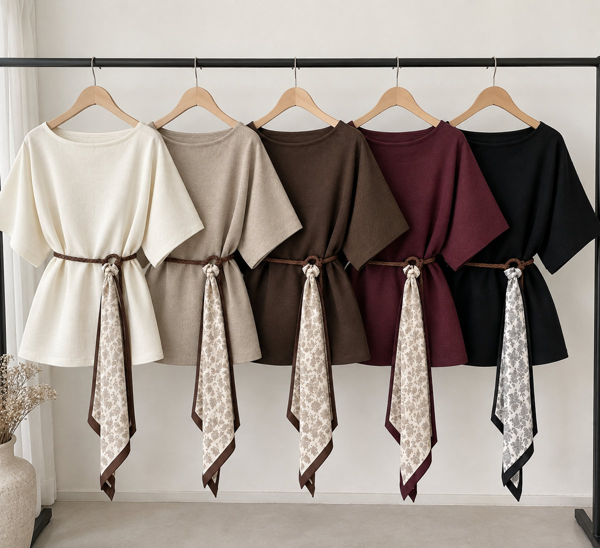 Bluză tricot cu eșarfă în talie