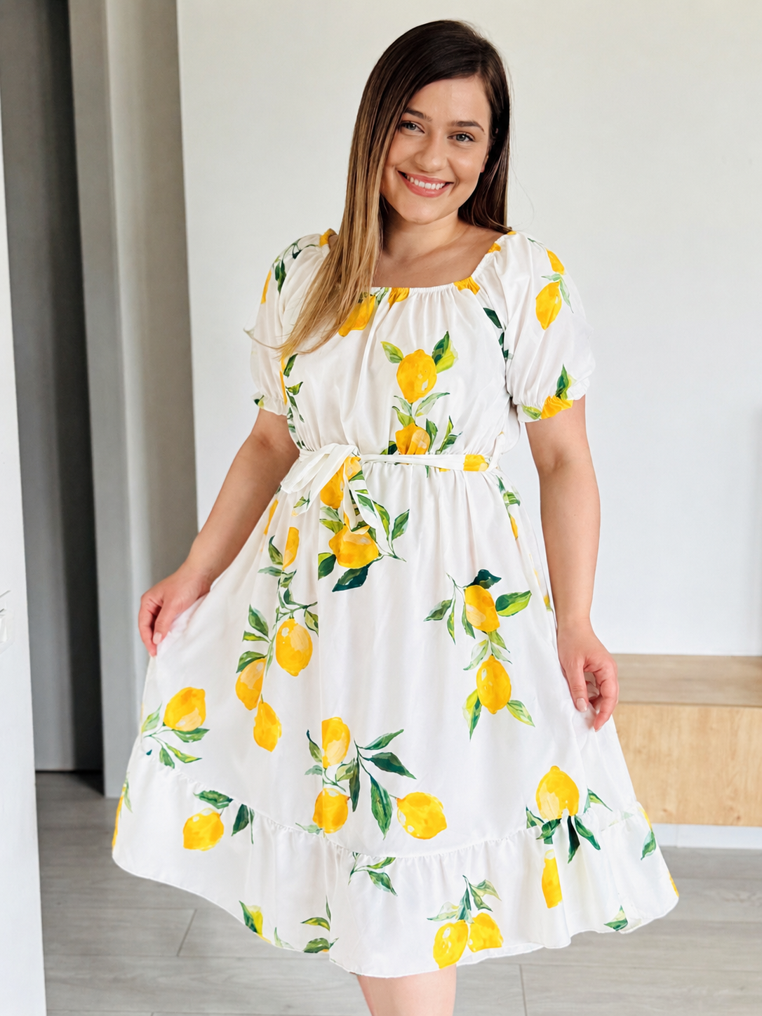 Rochie midi cu imprimeu din vâscoză