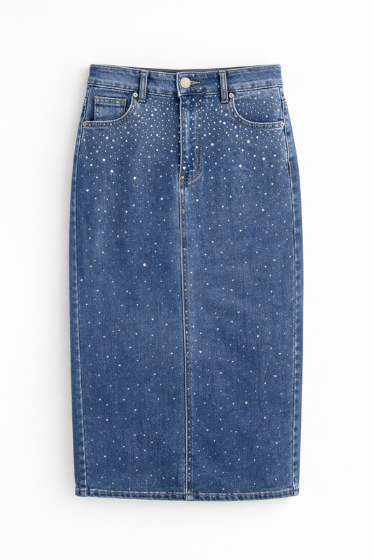 Fustă Denim Midi cu Pietricele
