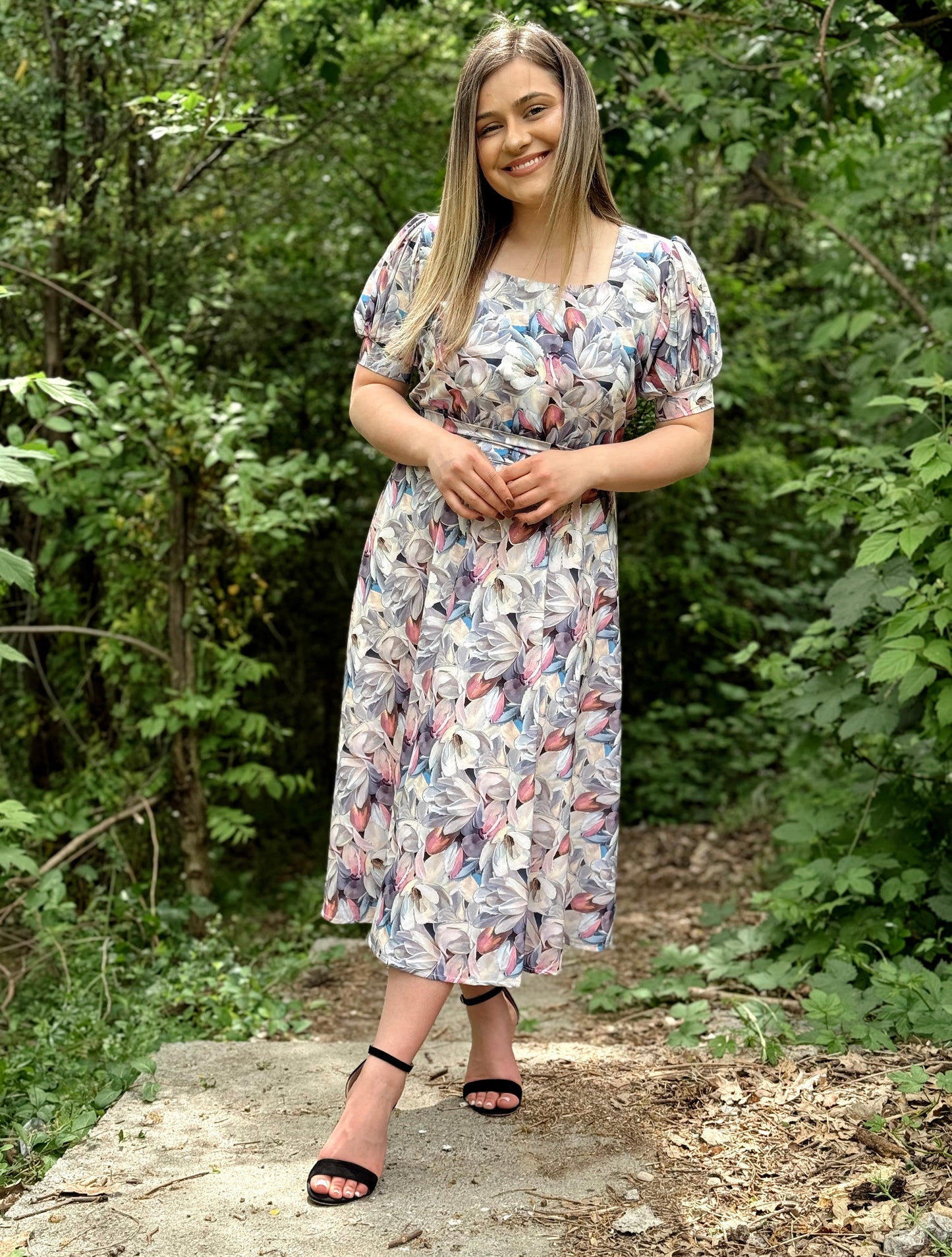 Rochie Midi din Vâscoză cu Imprimeu Floral