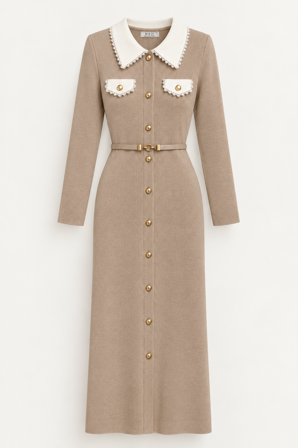 Rochie lungă elegantă cu guler contrastant