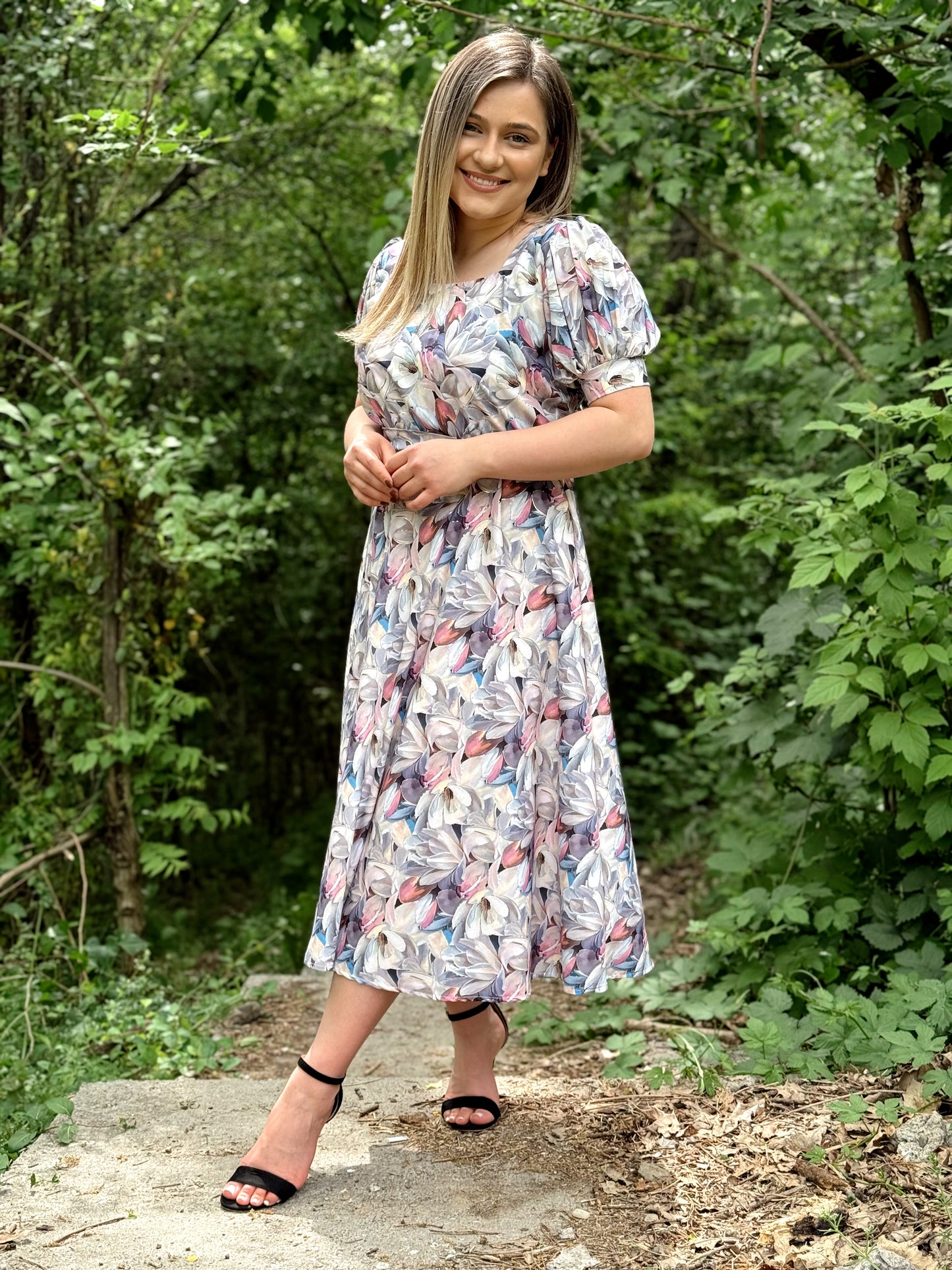 Rochie Midi din Vâscoză cu Imprimeu Floral