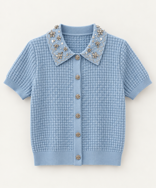 Cardigan Elegant cu Guler Bijuterie 100% vâscoză