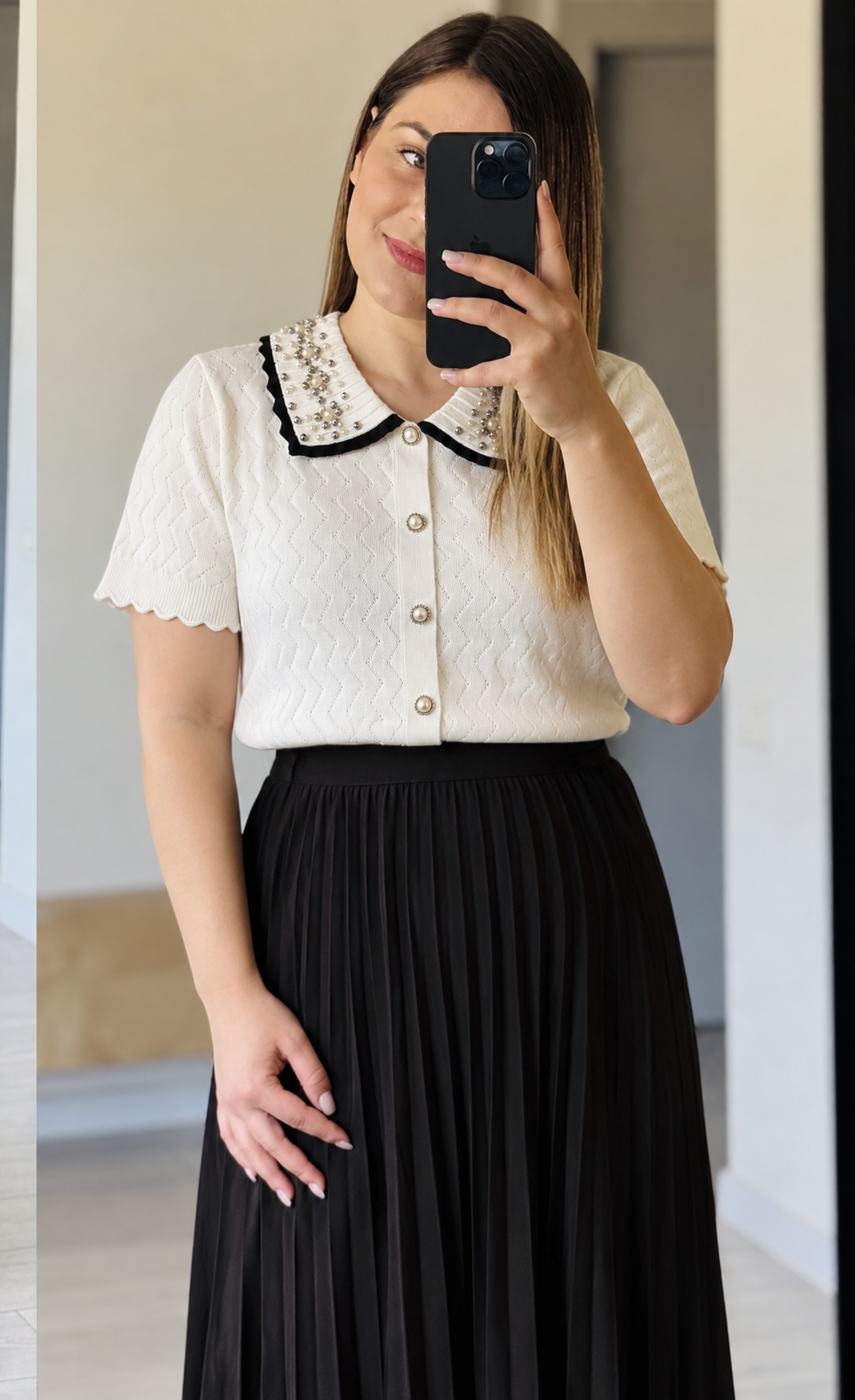 Cardigan Elegant cu Perle 100% vâscoză