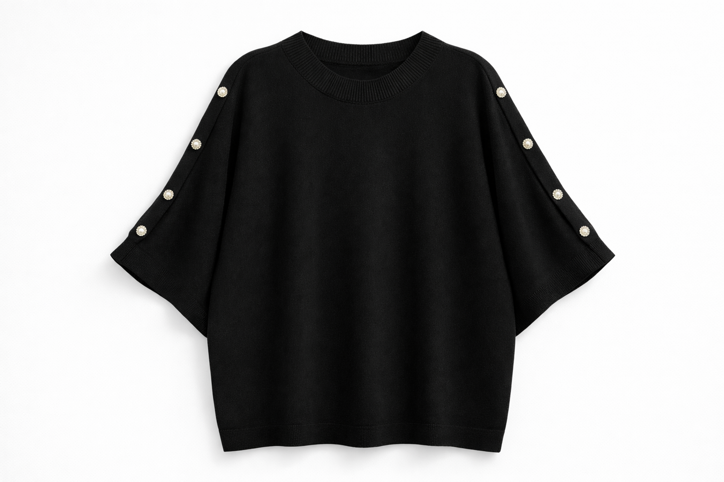 Bluză Tricotată cu Nasturi Decorativi pe Mâneci