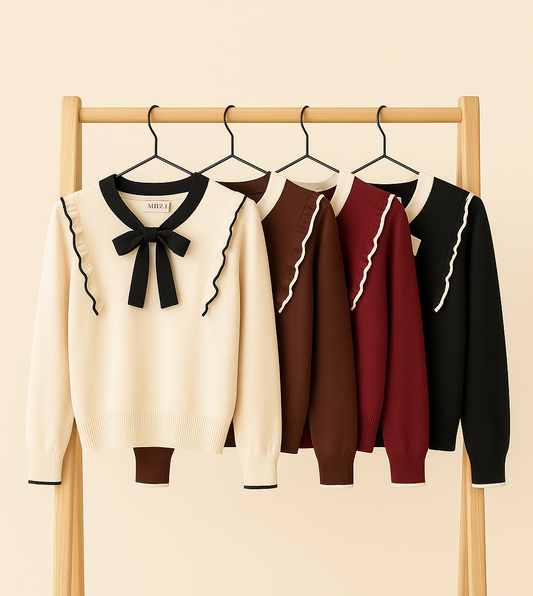 Bluză cu Volănașe și Fundiță Contrastantă – Stil Romantic