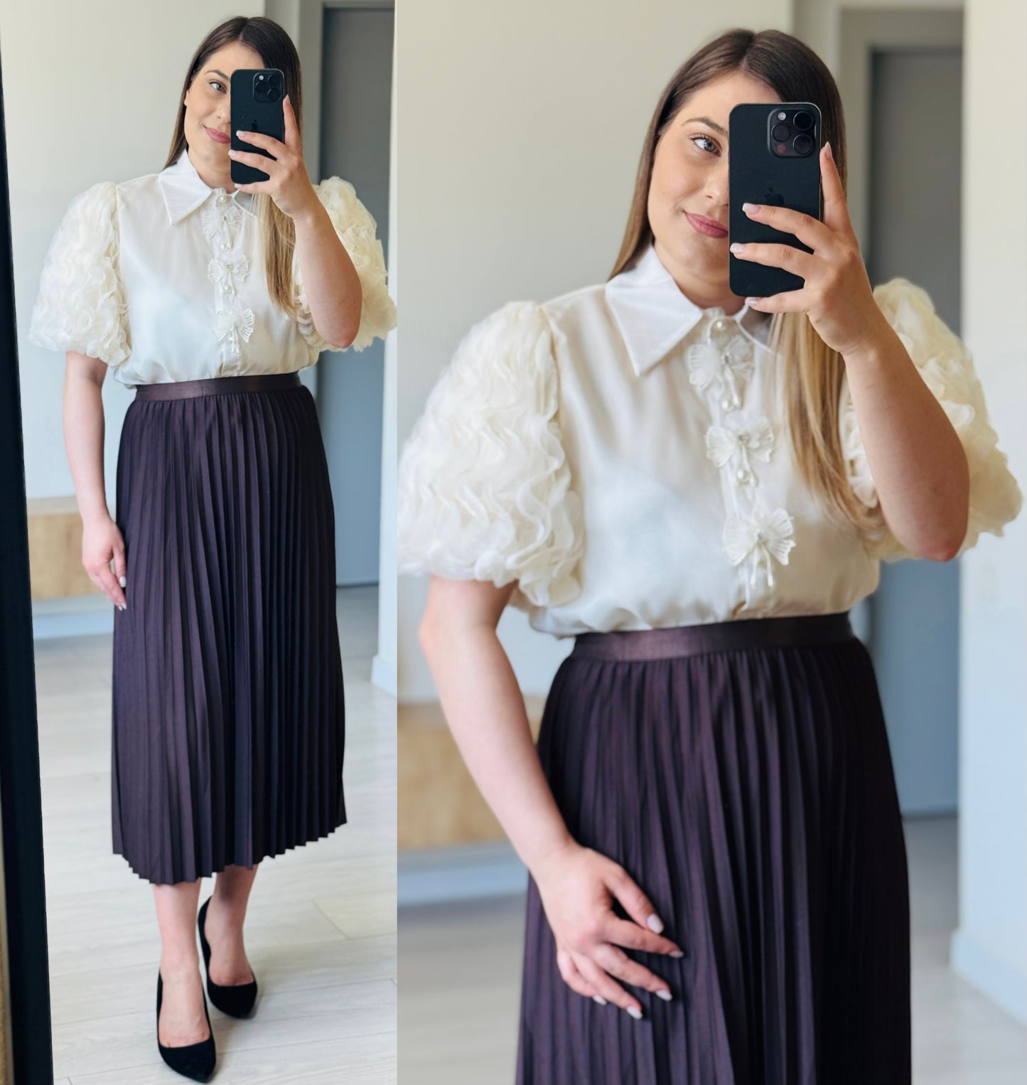 Set fustă plisată și cămașă elegantă