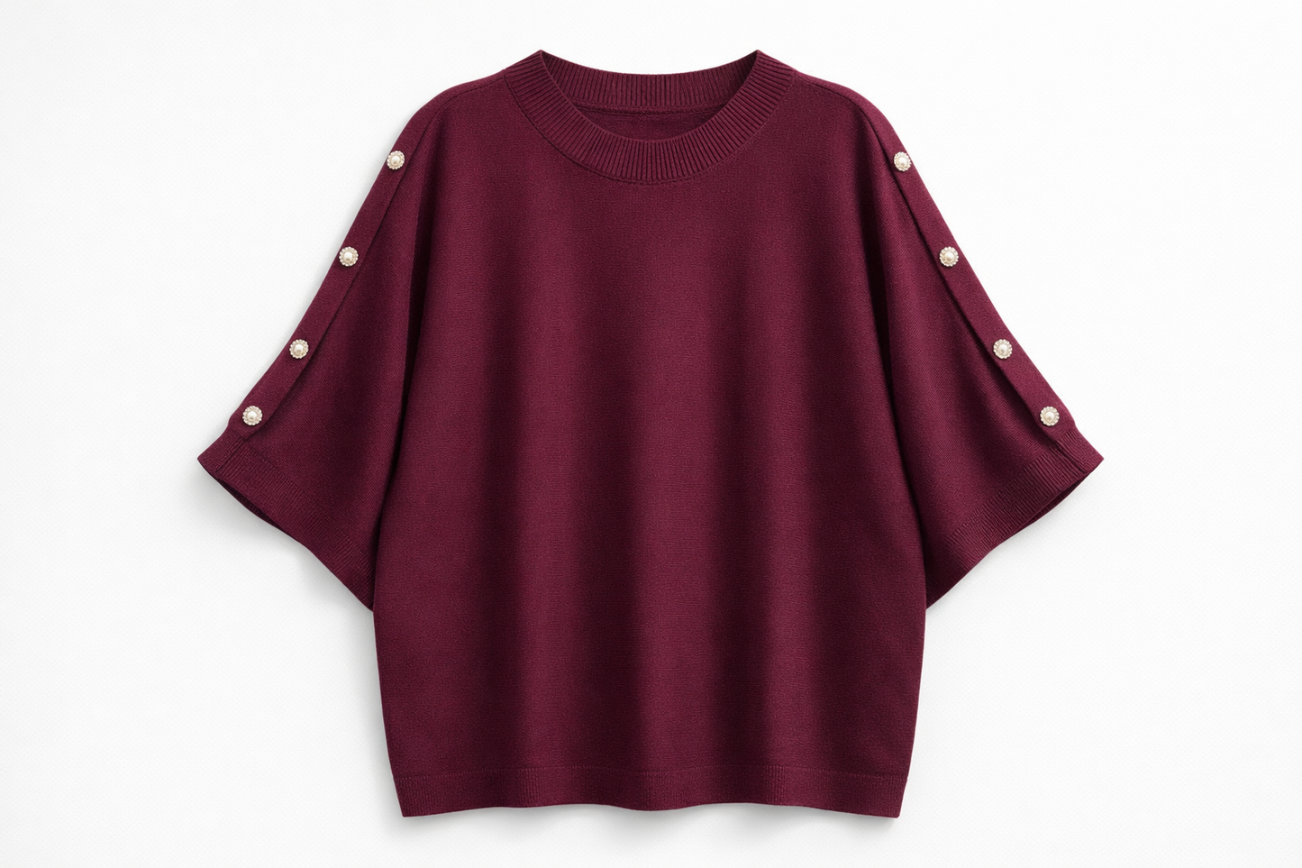 Bluză Tricotată cu Nasturi Decorativi pe Mâneci