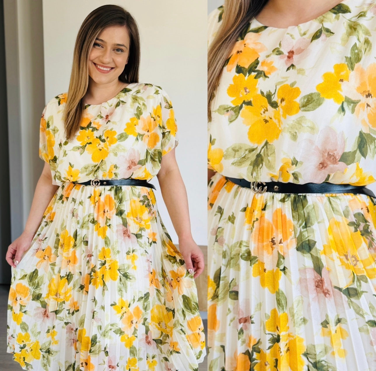 Produsul zilei🎀                             Rochie midi plisată cu imprimeu floral