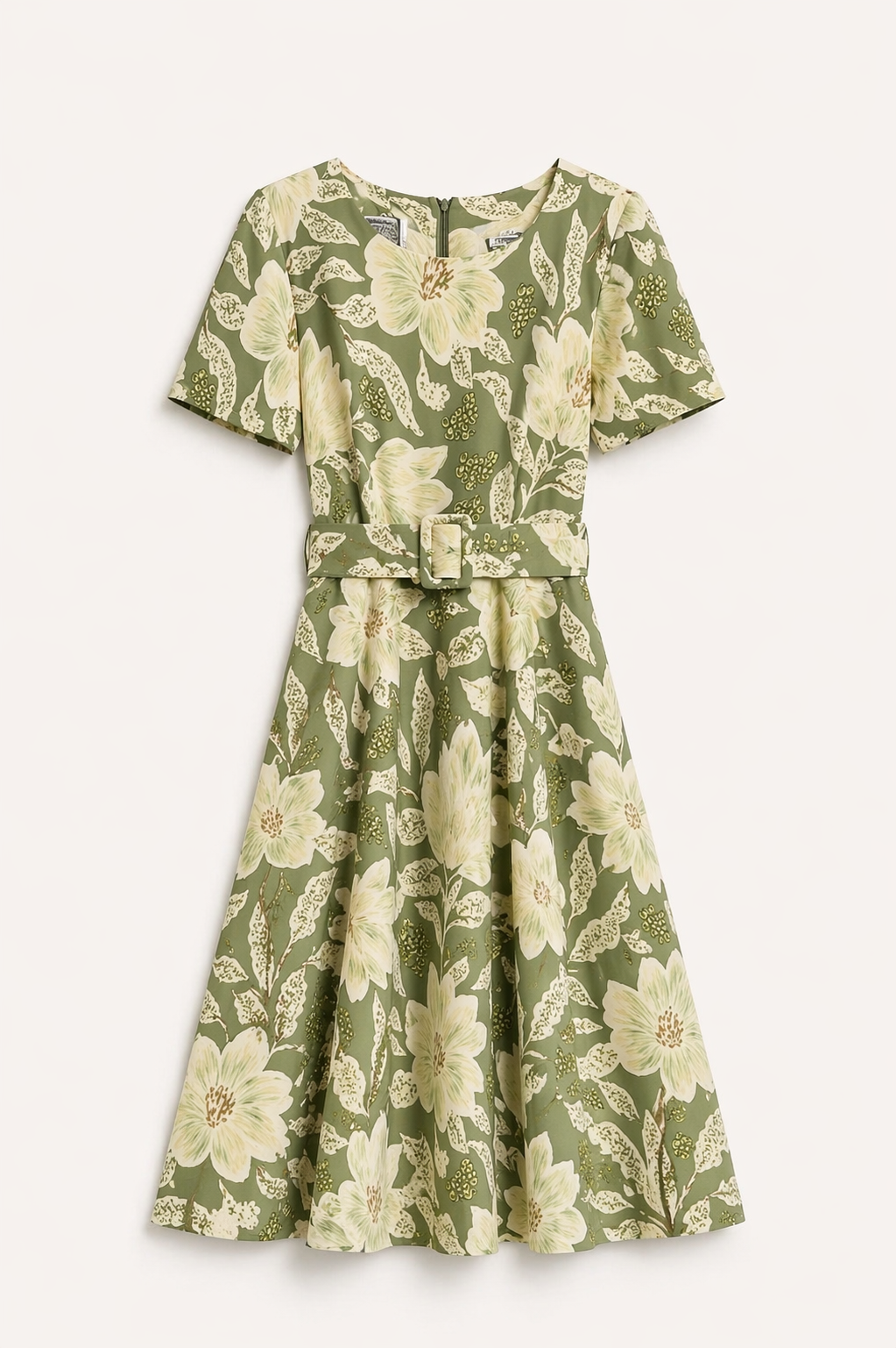 Rochie midi elegantă cu imprimeu floral și cordon
