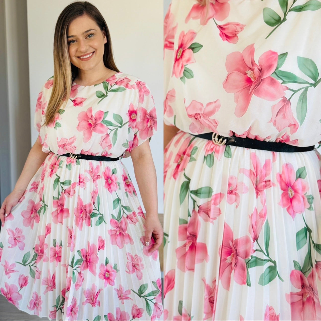 Produsul zilei🎀                             Rochie midi plisată cu imprimeu floral