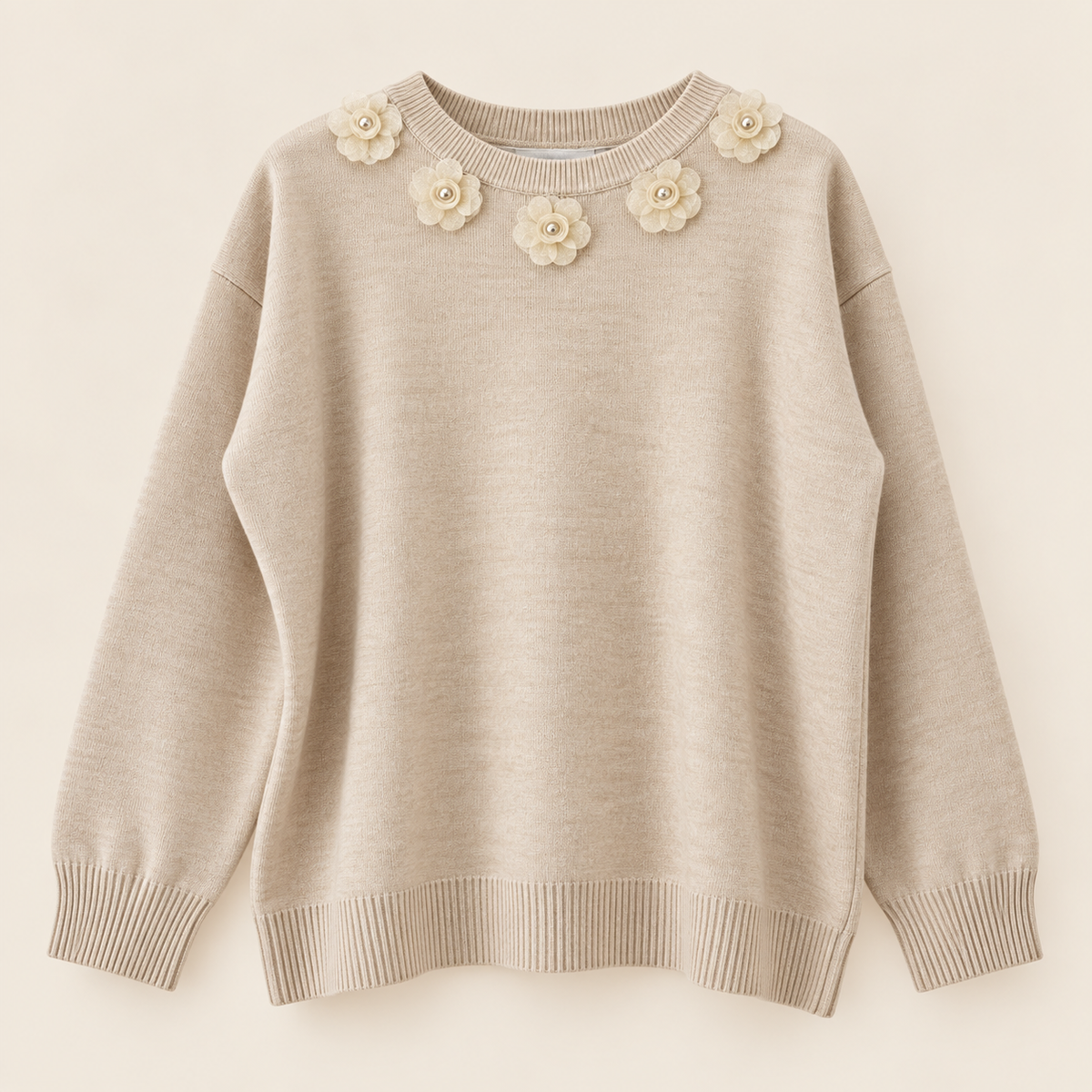 Pulover din tricot cu aplicații florale