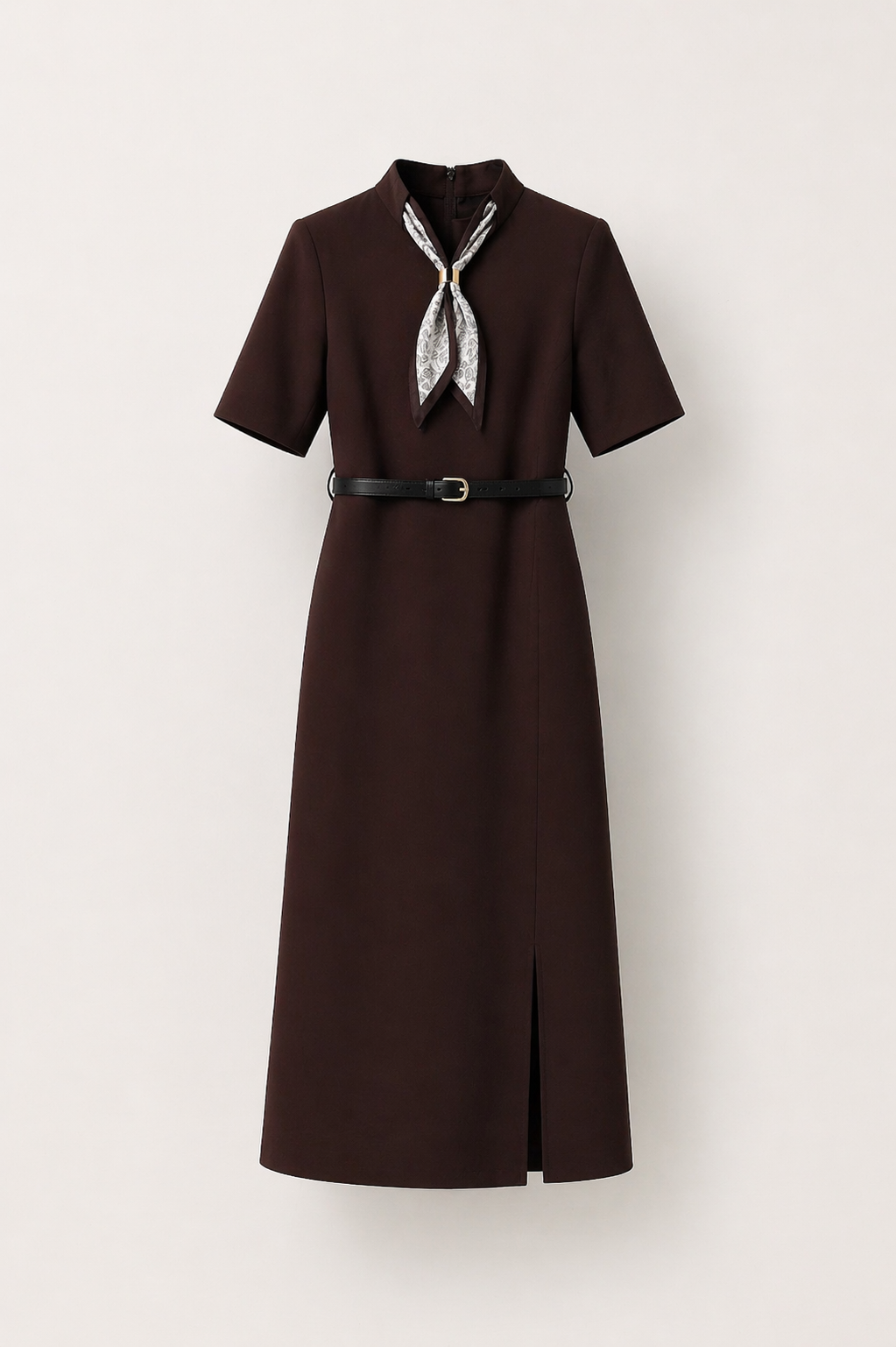 Rochie elegantă midi cu eșarfă și curea în talie