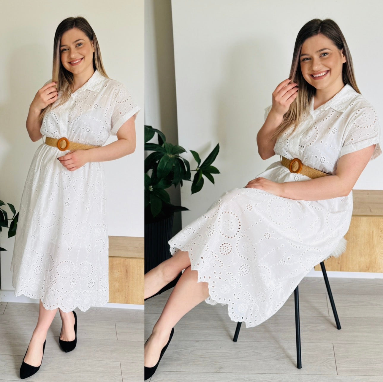 Rochie midi din 100% bumbac brodat
