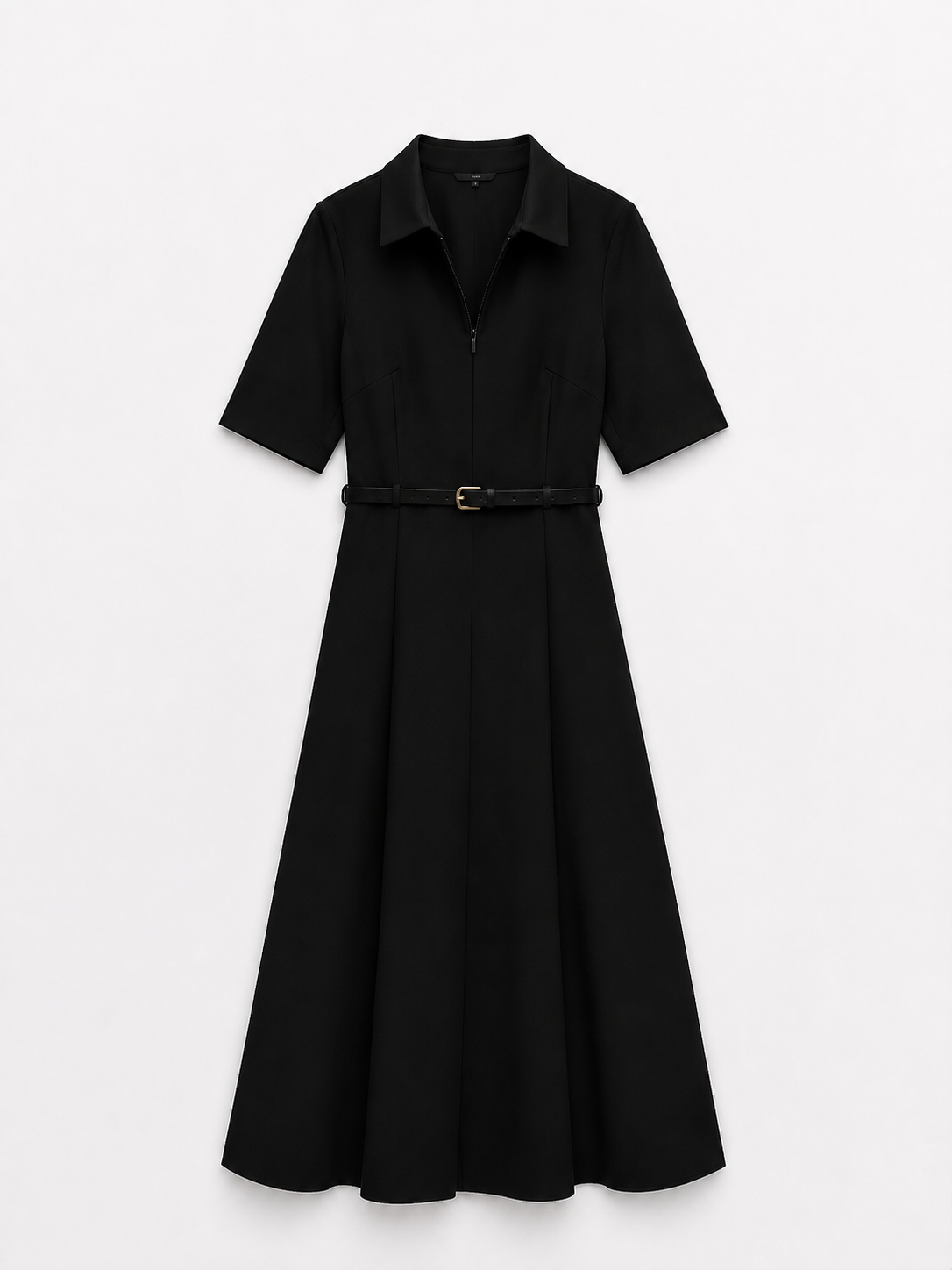 Rochie midi elegantă cu guler și curea în talie
