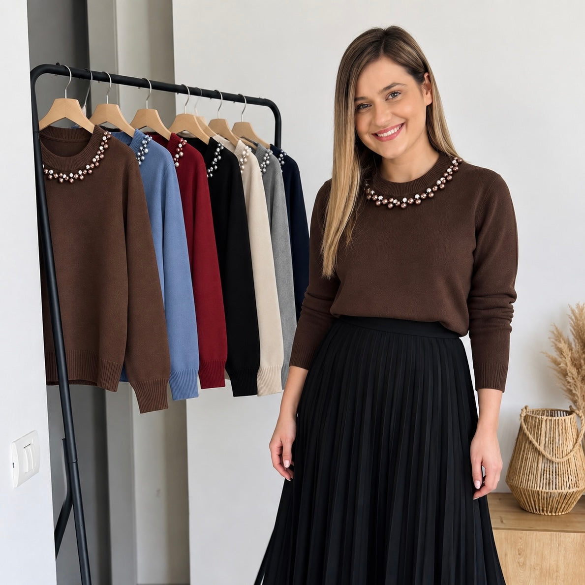 Pulover tricot cu perle