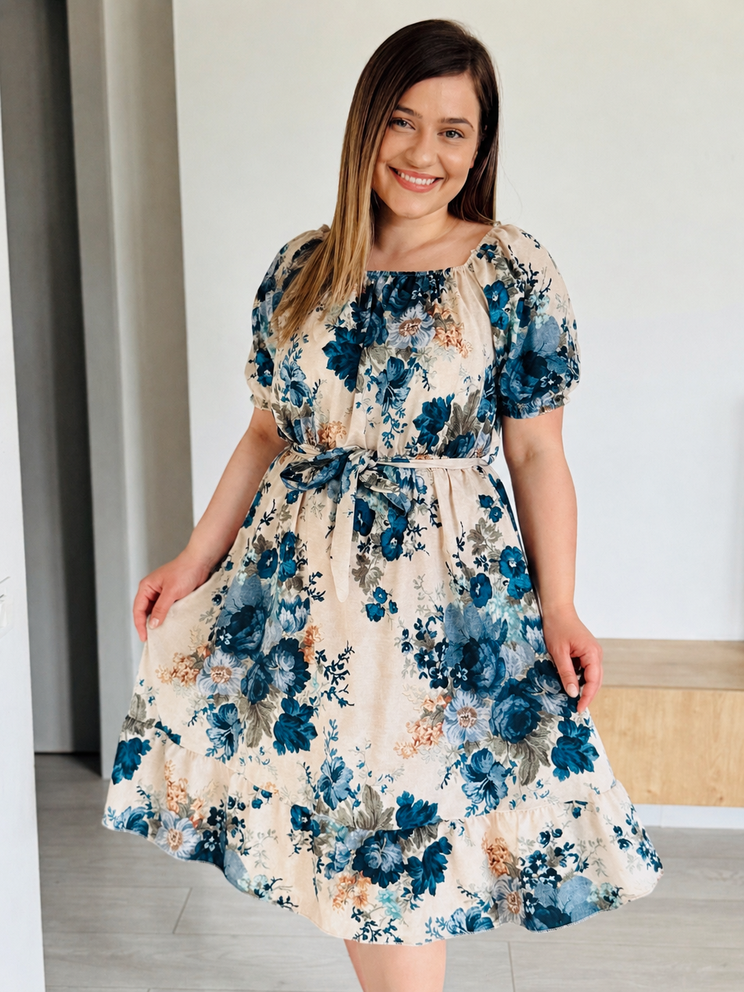Rochie midi cu imprimeu din vâscoză
