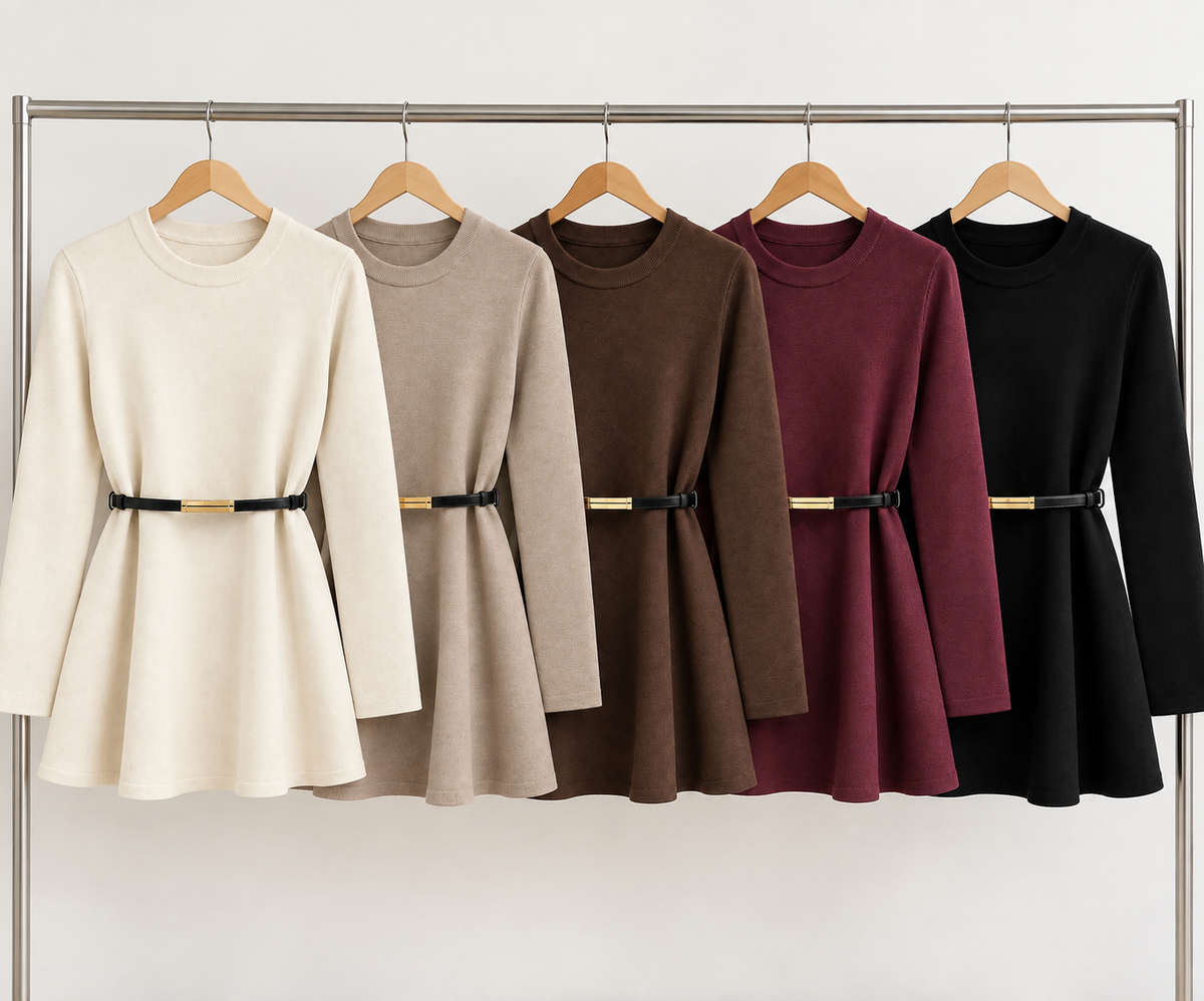 Bluză elegantă cu lână și curea inclusă