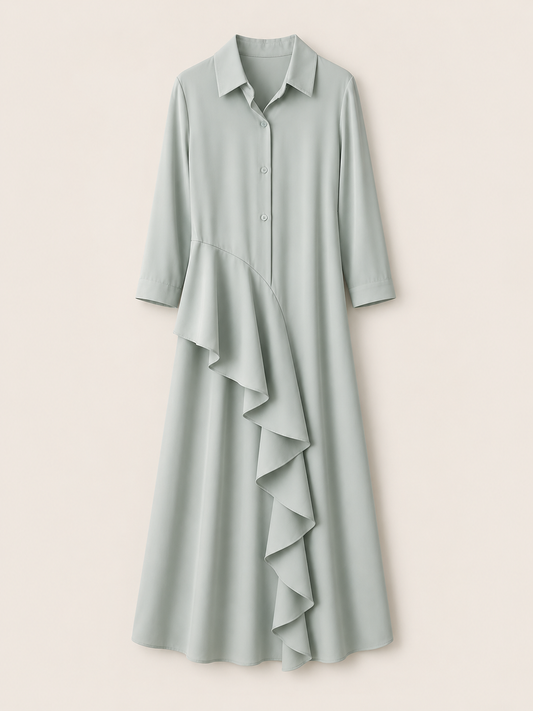 Rochie lungă elegantă cu volane decorative