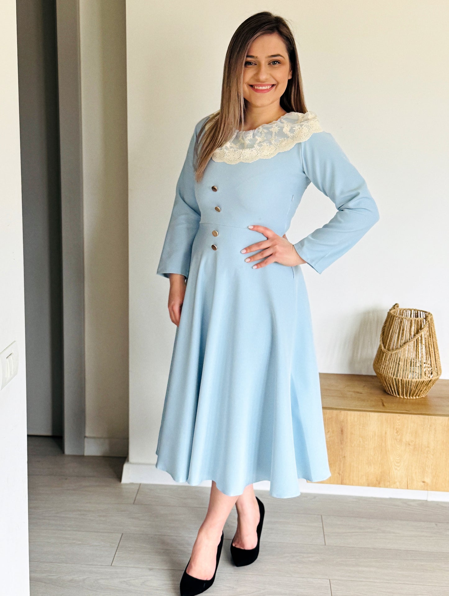 Rochie Midi Bleu din Stofă Barbi