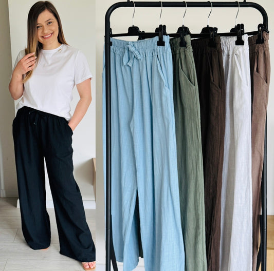 Pantaloni lejeri din 100% bumbac cu talie elastică