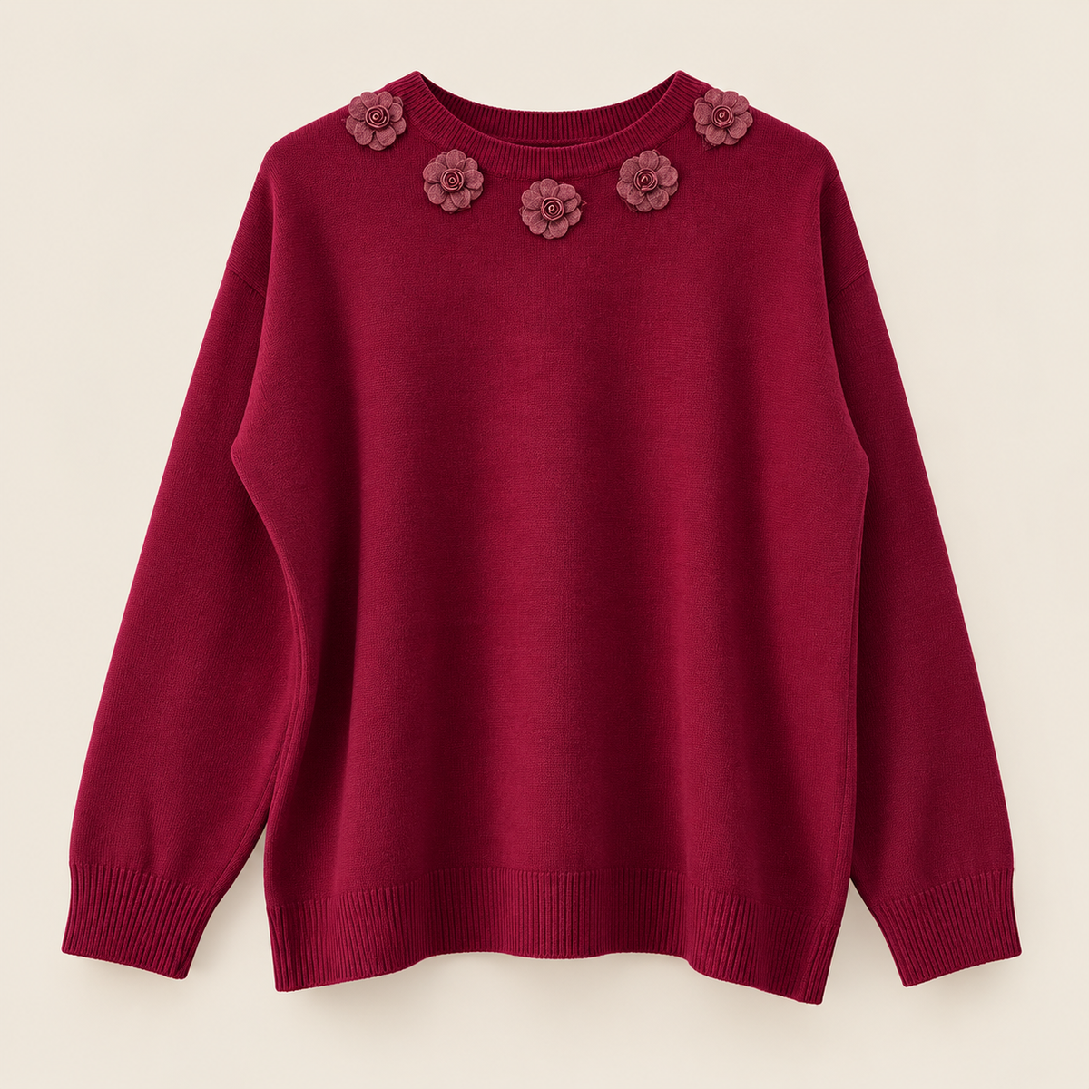 Pulover din tricot cu aplicații florale