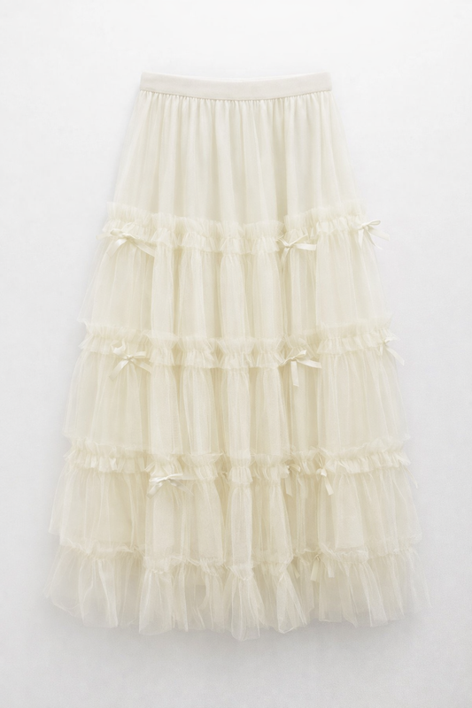 Fustă midi din tulle cu volane