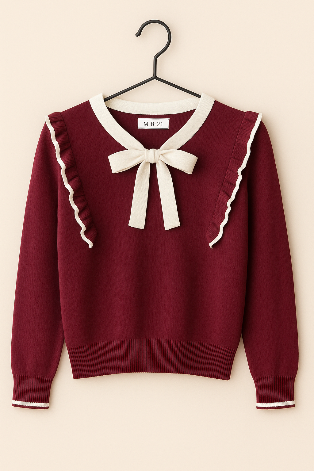 Bluză cu Volănașe și Fundiță Contrastantă – Stil Romantic