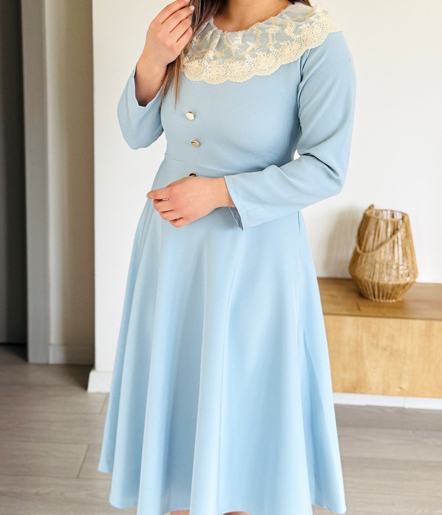 Rochie Midi Bleu din Stofă Barbi