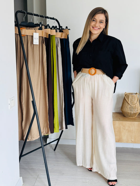 Articolul zilei 3 🎀                       Pantaloni palazzo satinați cu curea