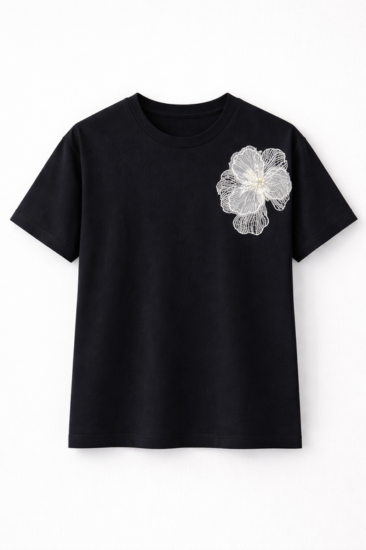 Tricou cu Aplicație Florală 100% bumbac