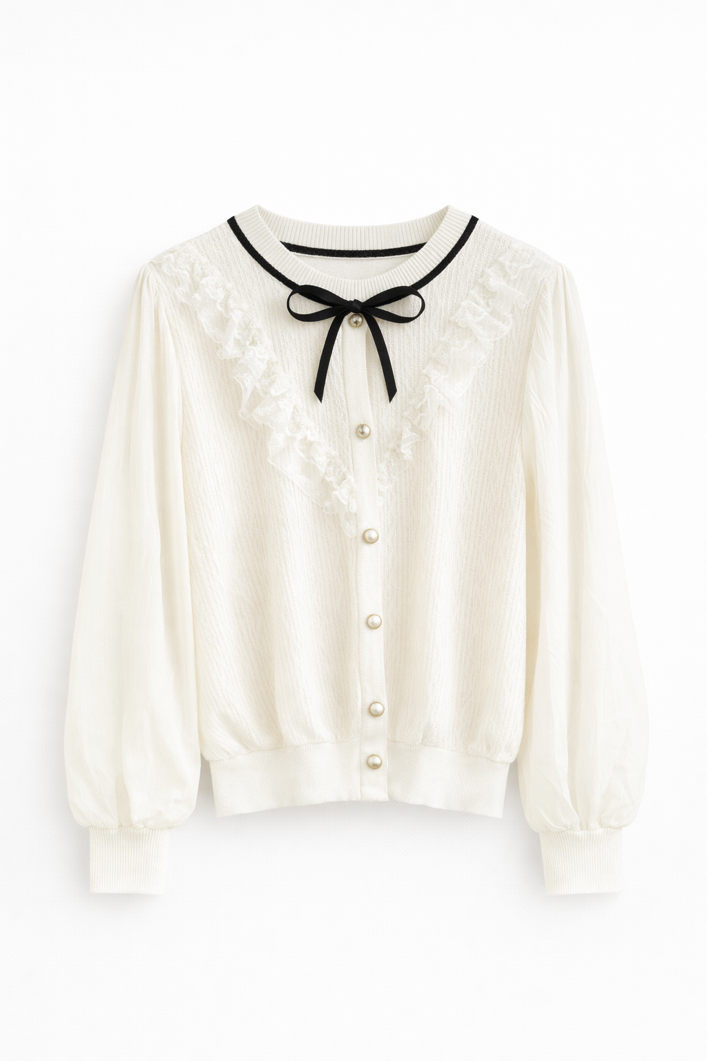 Cardigan elegant cu volane și fundiță decorativă